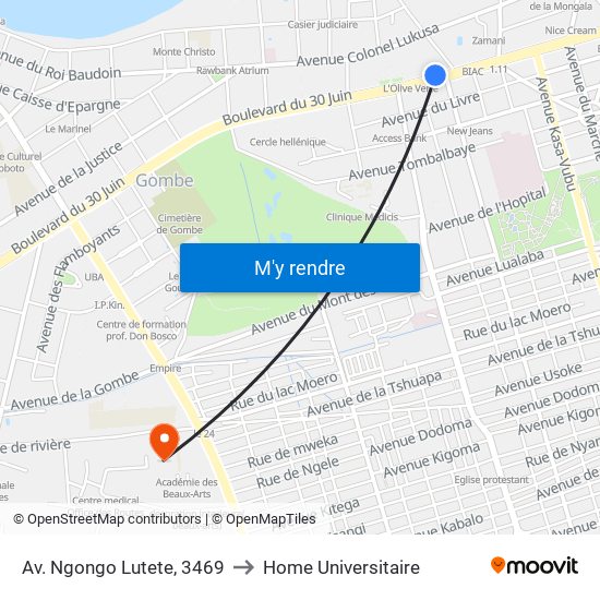 Av. Ngongo Lutete, 3469 to Home Universitaire map