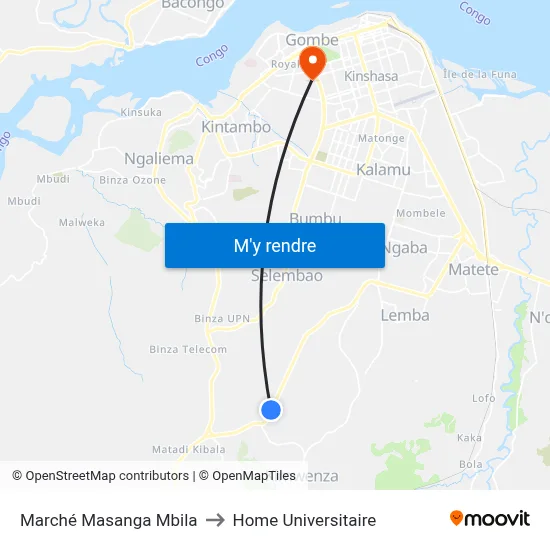 Marché Masanga Mbila to Home Universitaire map