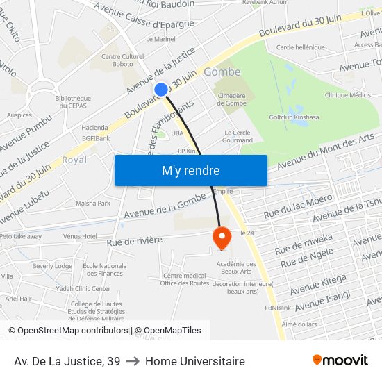 Av. De La Justice, 39 to Home Universitaire map