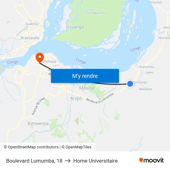 Boulevard Lumumba, 18 to Home Universitaire map