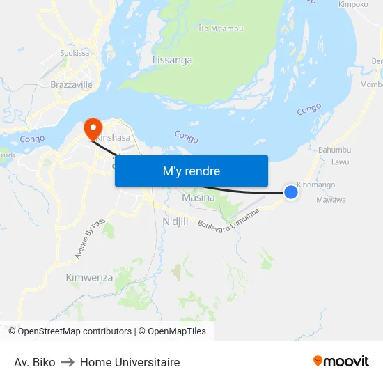 Av. Biko to Home Universitaire map