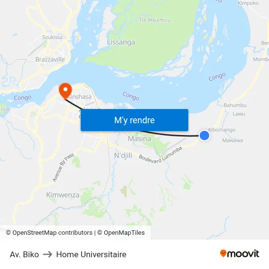 Av. Biko to Home Universitaire map