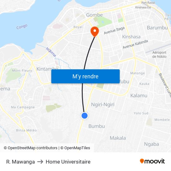 R. Mawanga to Home Universitaire map