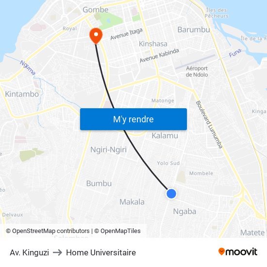 Av. Kinguzi to Home Universitaire map