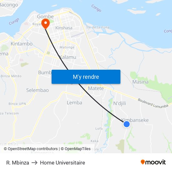 R. Mbinza to Home Universitaire map