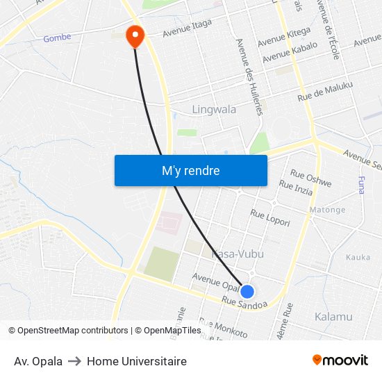 Av. Opala to Home Universitaire map