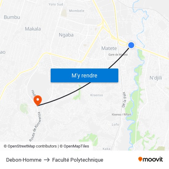 Debon-Homme to Faculté Polytechnique map