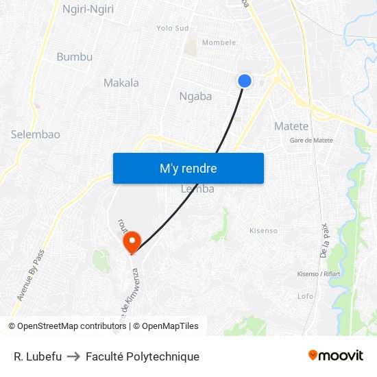 R. Lubefu to Faculté Polytechnique map