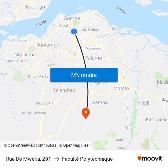 Rue De Mweka, 291 to Faculté Polytechnique map