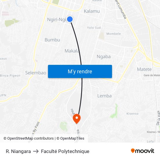 R. Niangara to Faculté Polytechnique map