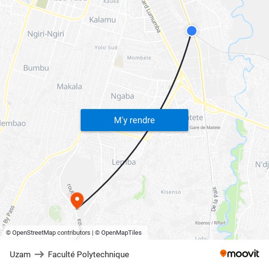 Uzam to Faculté Polytechnique map