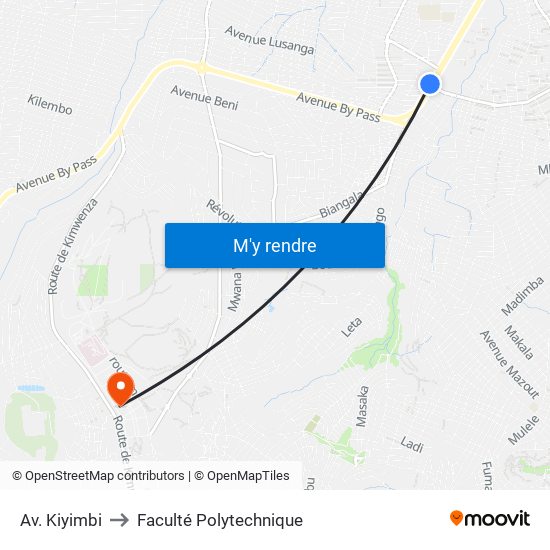 Av. Kiyimbi to Faculté Polytechnique map