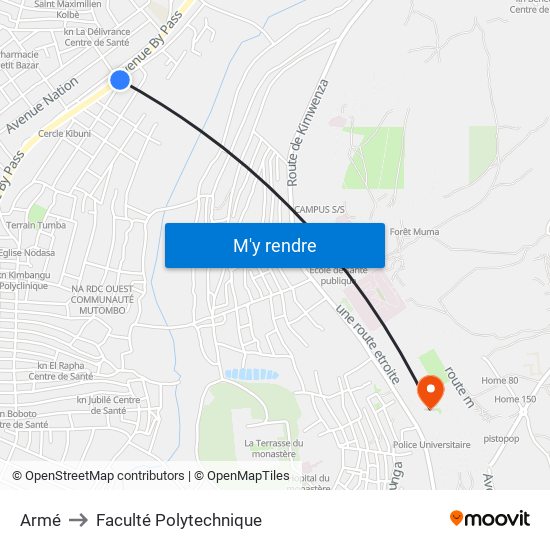 Armé to Faculté Polytechnique map