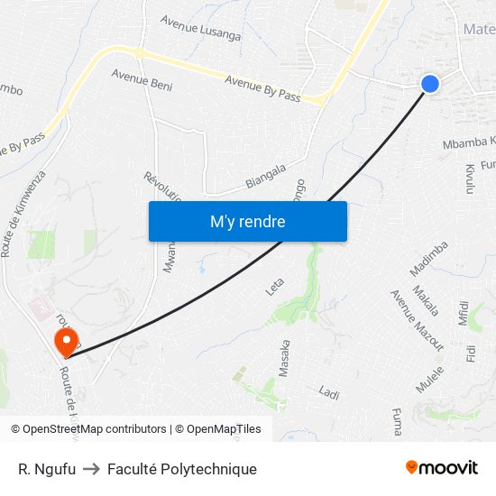 R. Ngufu to Faculté Polytechnique map