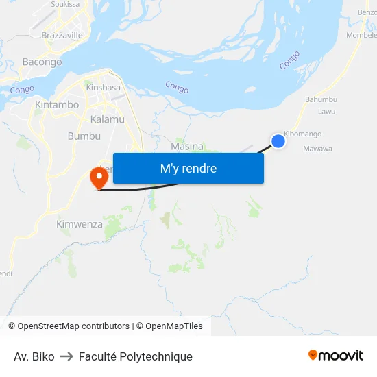 Av. Biko to Faculté Polytechnique map