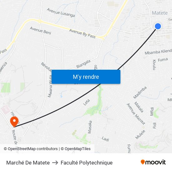 Marché De Matete to Faculté Polytechnique map