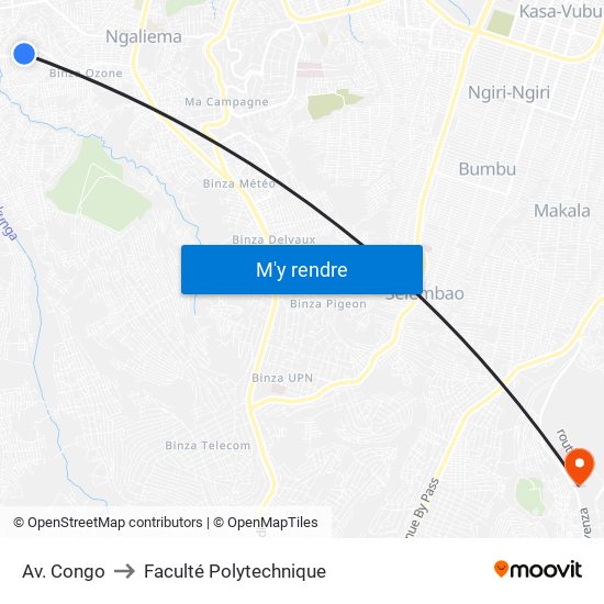 Av. Congo to Faculté Polytechnique map