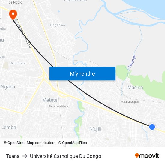 Tuana to Université Catholique Du Congo map