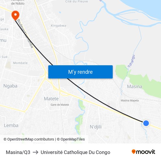Masina/Q3 to Université Catholique Du Congo map