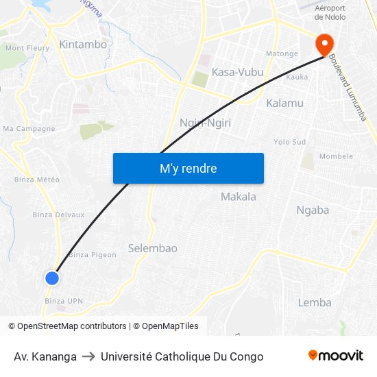 Av. Kananga to Université Catholique Du Congo map