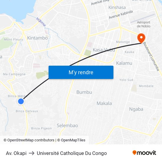 Av. Okapi to Université Catholique Du Congo map
