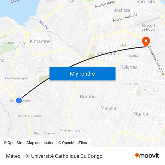 Méteo to Université Catholique Du Congo map
