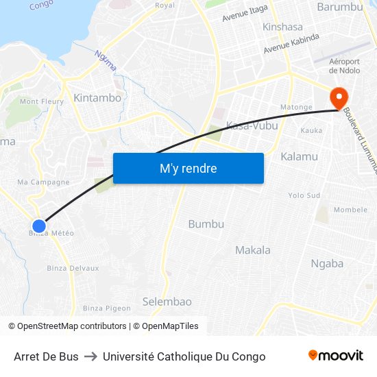 Arret De Bus to Université Catholique Du Congo map
