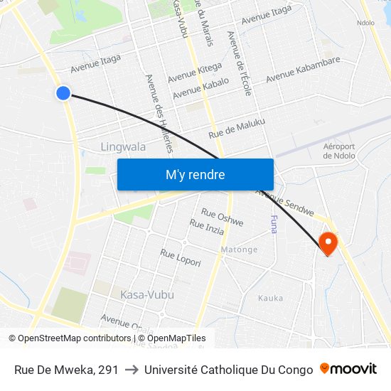 Rue De Mweka, 291 to Université Catholique Du Congo map