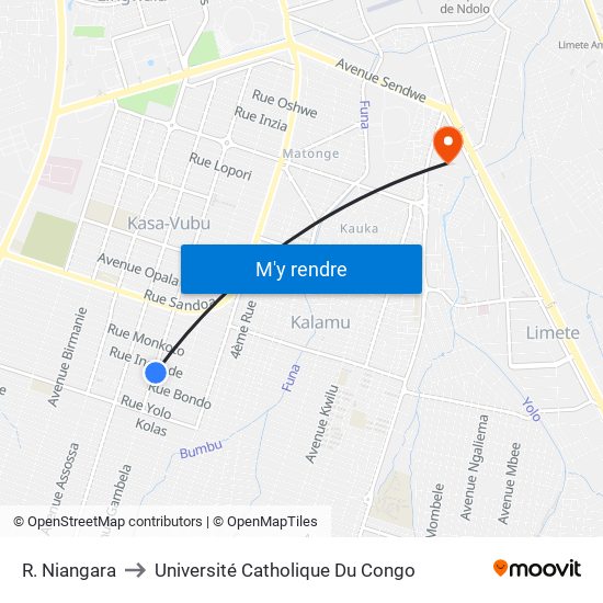 R. Niangara to Université Catholique Du Congo map