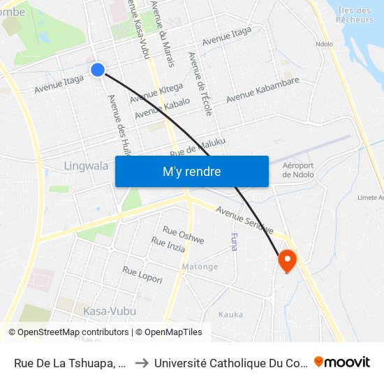 Rue De La Tshuapa, 160 to Université Catholique Du Congo map