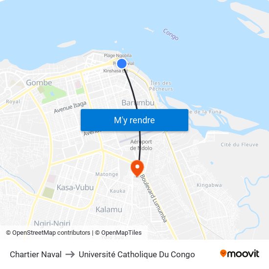 Chartier Naval to Université Catholique Du Congo map