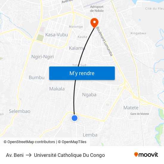 Av. Beni to Université Catholique Du Congo map