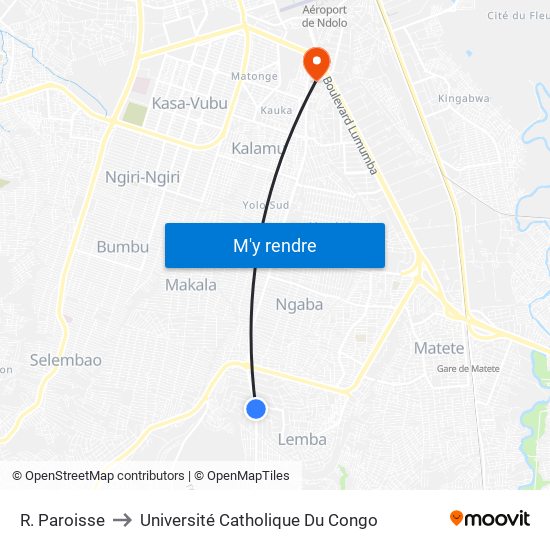 R. Paroisse to Université Catholique Du Congo map