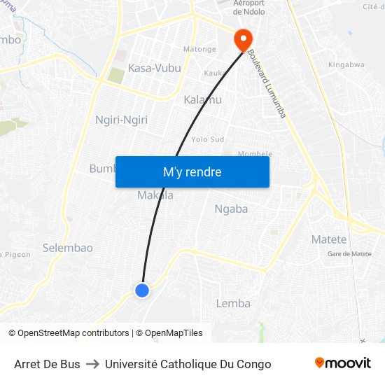 Arret De Bus to Université Catholique Du Congo map