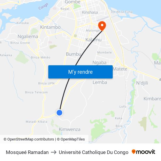 Mosqueé Ramadan to Université Catholique Du Congo map