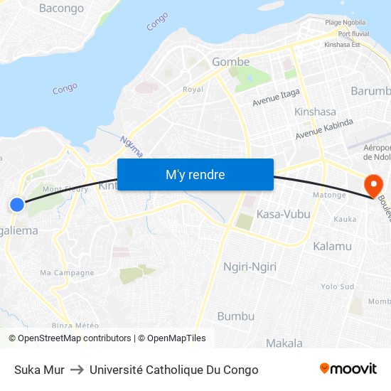Suka Mur to Université Catholique Du Congo map
