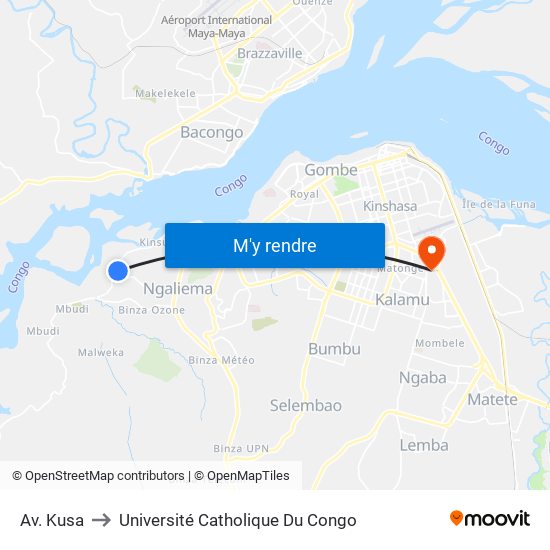 Av. Kusa to Université Catholique Du Congo map