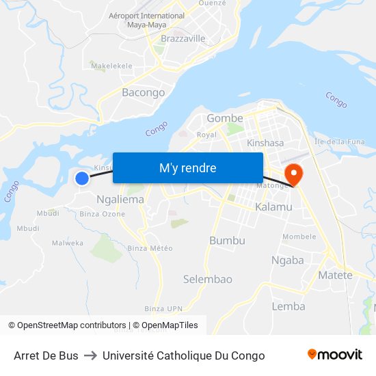 Arret De Bus to Université Catholique Du Congo map