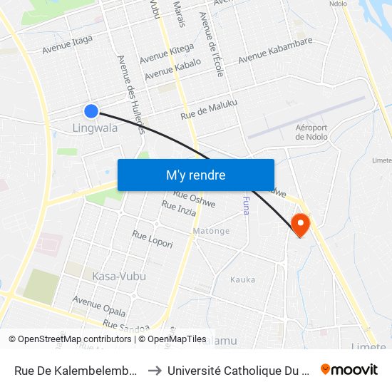 Rue De Kalembelembe, 226 to Université Catholique Du Congo map