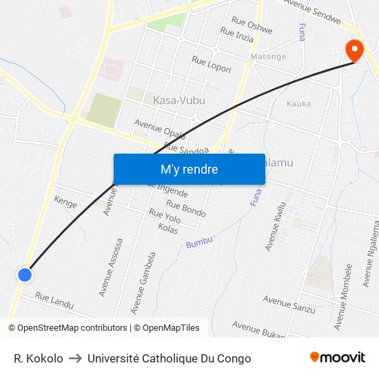 R. Kokolo to Université Catholique Du Congo map