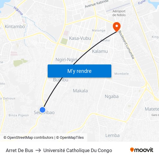 Arret De Bus to Université Catholique Du Congo map