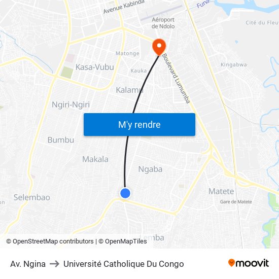 Av. Ngina to Université Catholique Du Congo map