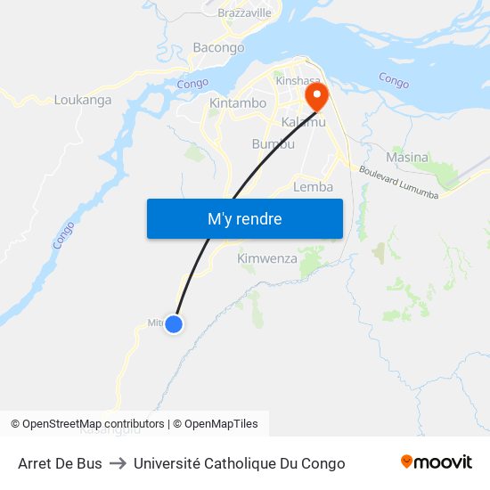 Arret De Bus to Université Catholique Du Congo map