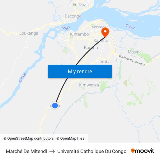 Marché De Mitendi to Université Catholique Du Congo map