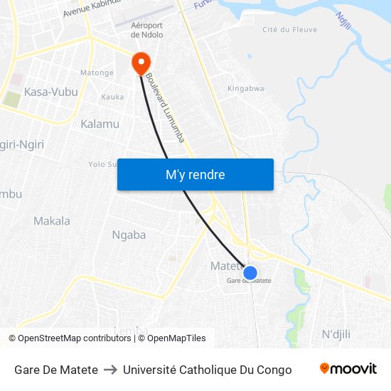 Gare De Matete to Université Catholique Du Congo map