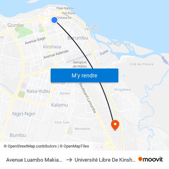 Avenue Luambo Makiadi, 1 to Université Libre De Kinshasa map