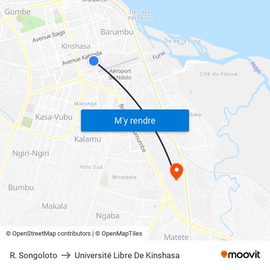 R. Songoloto to Université Libre De Kinshasa map