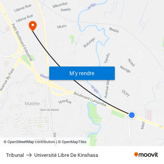 Tribunal to Université Libre De Kinshasa map