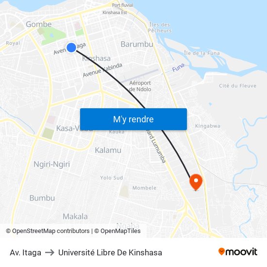 Av. Itaga to Université Libre De Kinshasa map