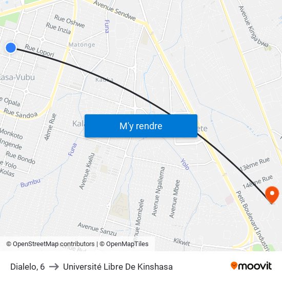 Dialelo, 6 to Université Libre De Kinshasa map